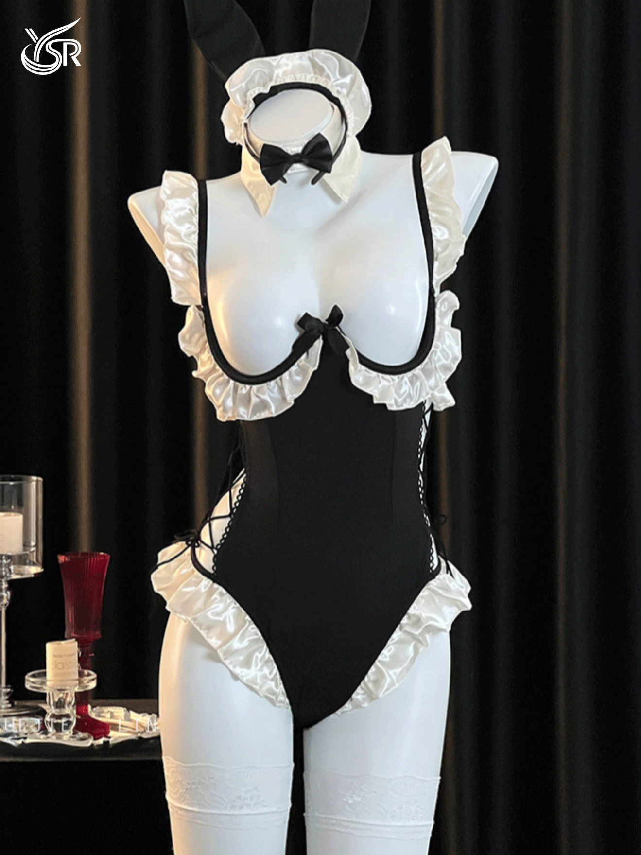 Clever little rabbit sexy temptation pure desire wind hollow chest revealing figure lace jumpsuit