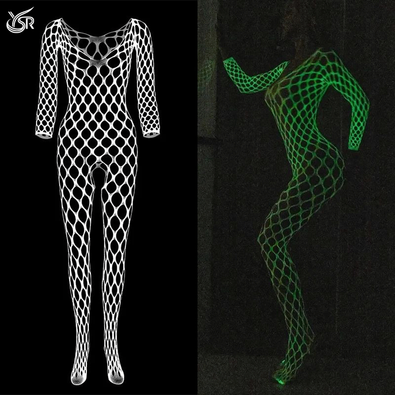Styles Glow In The Dark Fishnet Bodysuit Women Sexy Open
