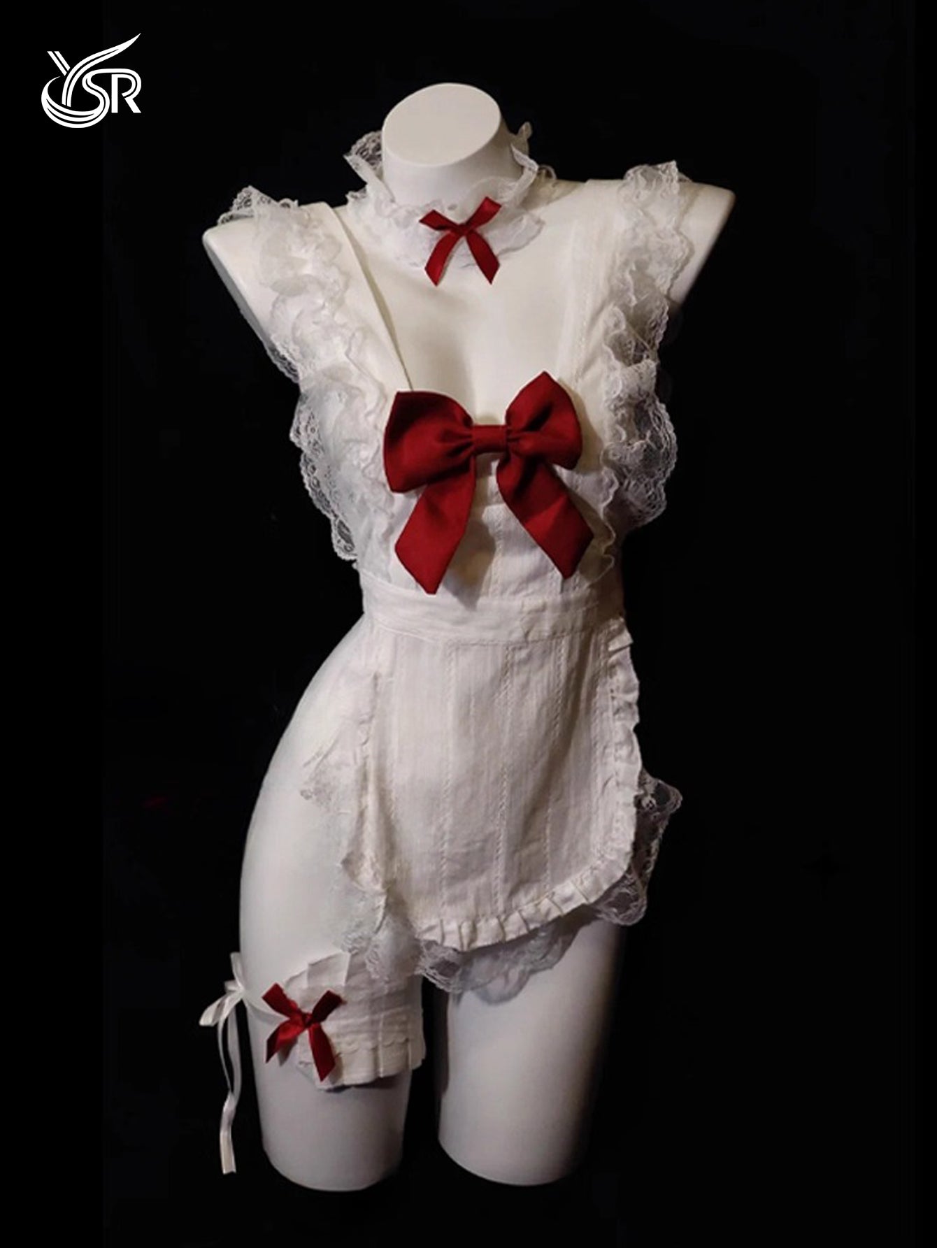 Sexy sleepwear, maid uniform, see through bow nightgown, cosplay, high-end kitchen maid lingerie