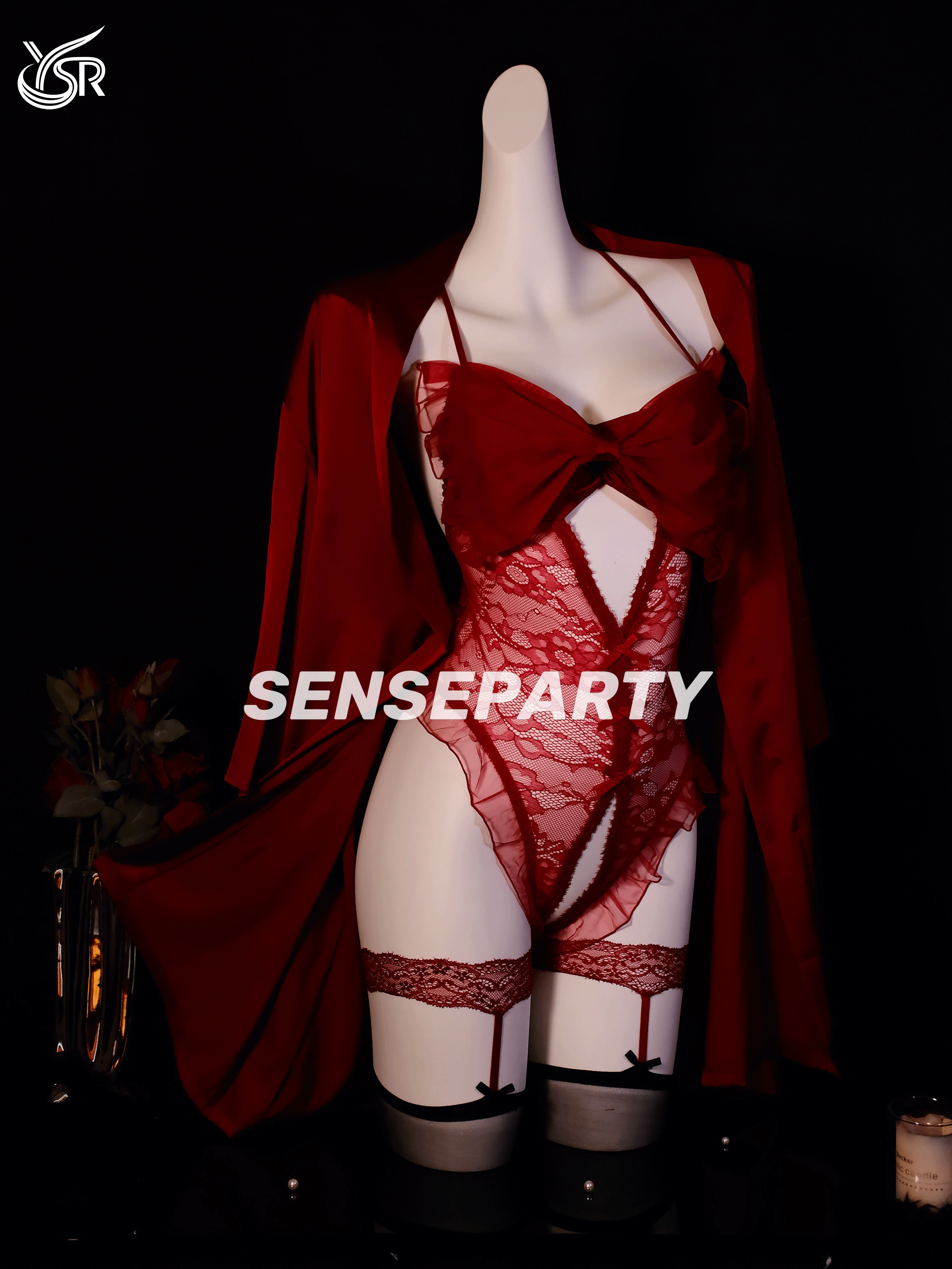 Sexy sleepwear, nightgown, women's bow jumpsuit, lingerie, pure desire