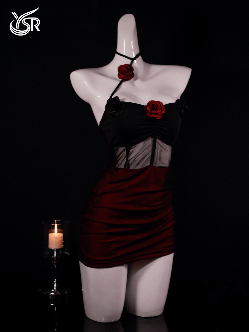 YSR Night Rose Lace Mesh Off-Shoulder Sleeveless Lace-up Sexy Fitted Nightgown Pure Desire Eroticwear