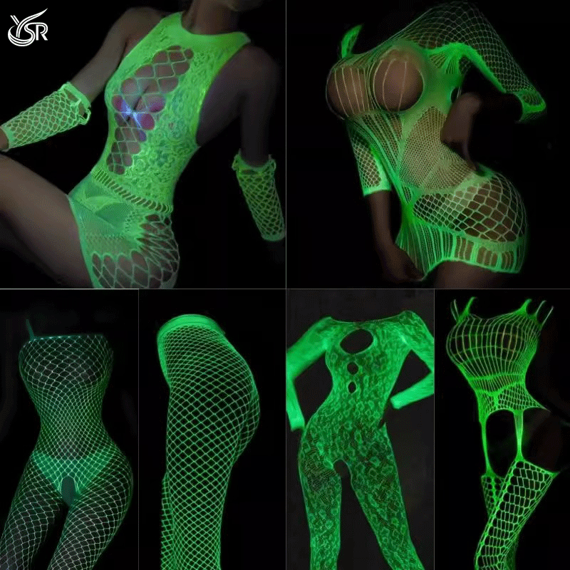Styles Glow In The Dark Fishnet Bodysuit Women Sexy Open