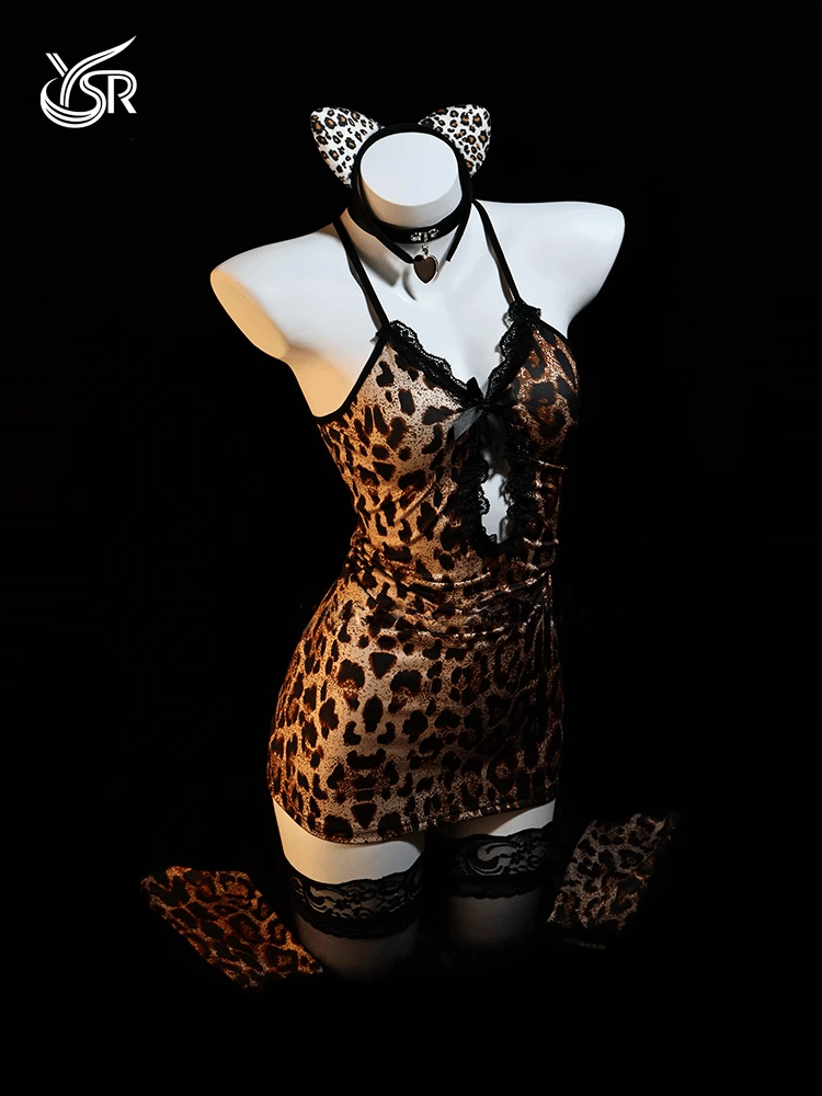 YSR sexy leopard print pure desire hip-hugging skirt with a strap nightgown lingerie temptation little wild leopard girlfriend