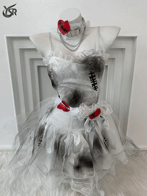 Cosplay Puppet Bride (Headveil+Neck Ring+Dress+Gloves * 2+Leg Rings * 1)