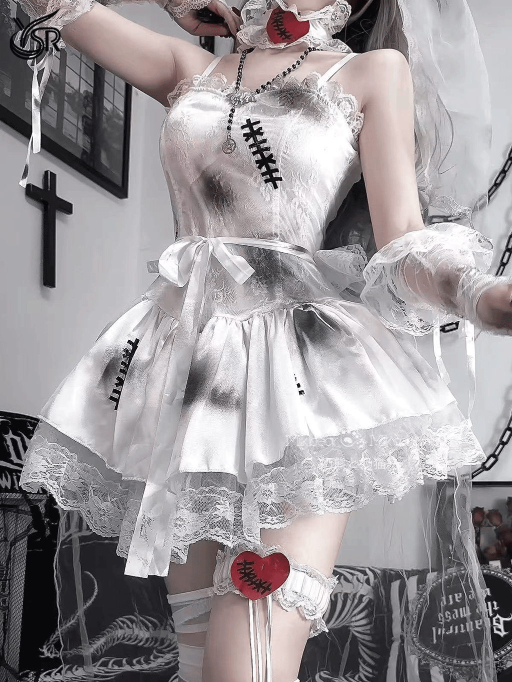 Cosplay Puppet Bride (Headveil+Neck Ring+Dress+Gloves * 2+Leg Rings * 1)