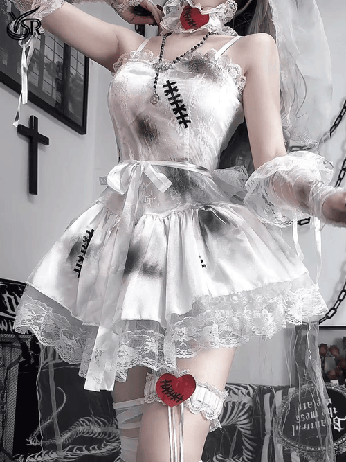 Cosplay Puppet Bride (Headveil+Neck Ring+Dress+Gloves * 2+Leg Rings * 1)
