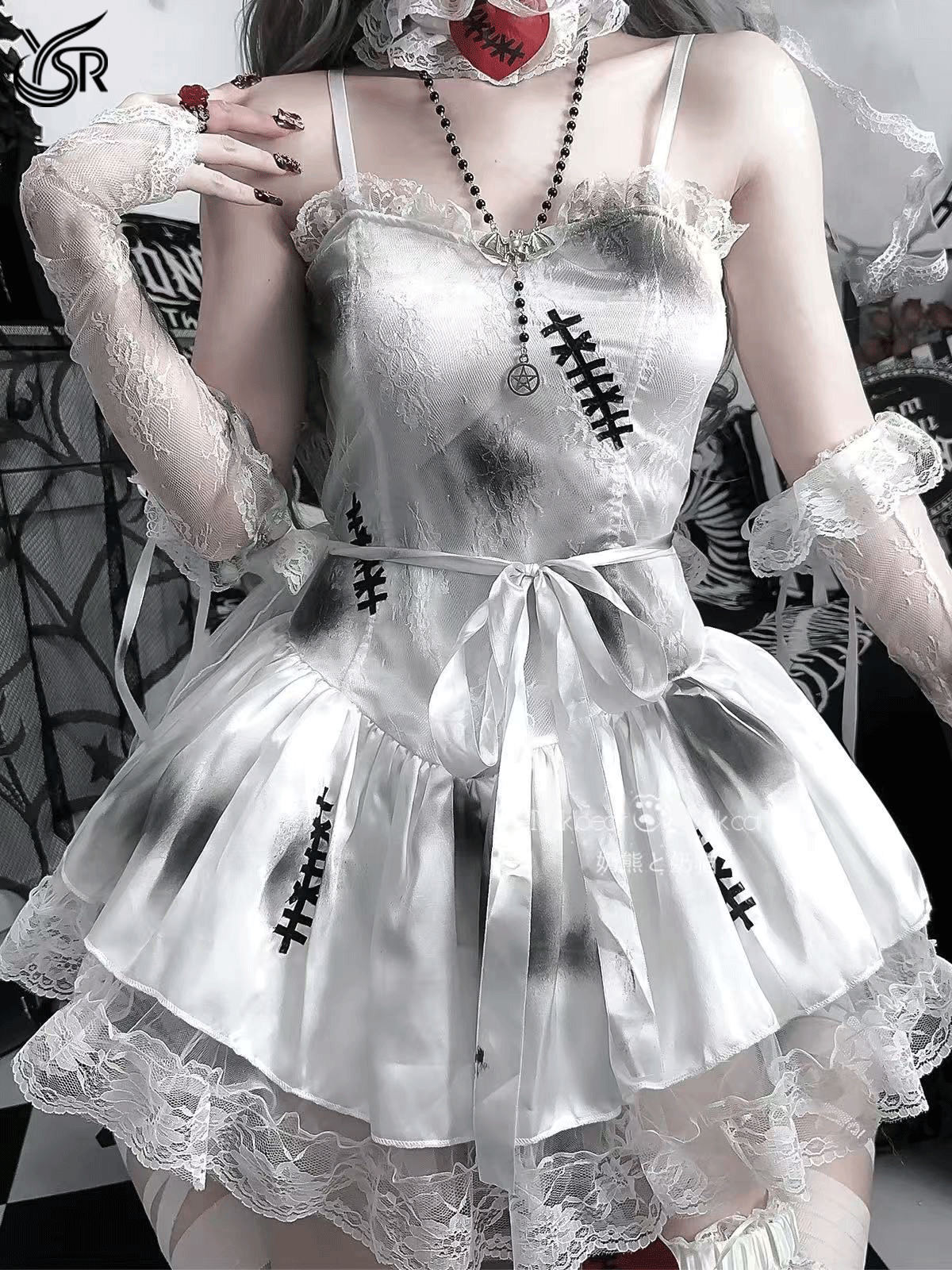 Cosplay Puppet Bride (Headveil+Neck Ring+Dress+Gloves * 2+Leg Rings * 1)