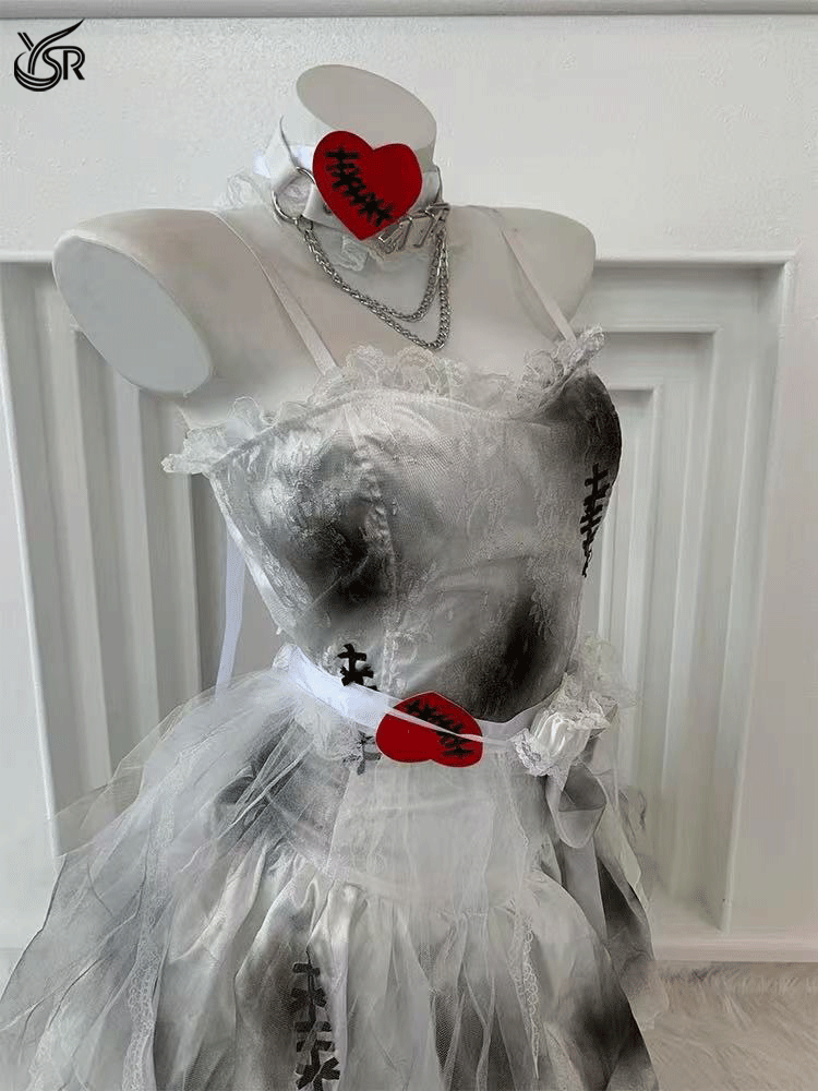 Cosplay Puppet Bride (Headveil+Neck Ring+Dress+Gloves * 2+Leg Rings * 1)