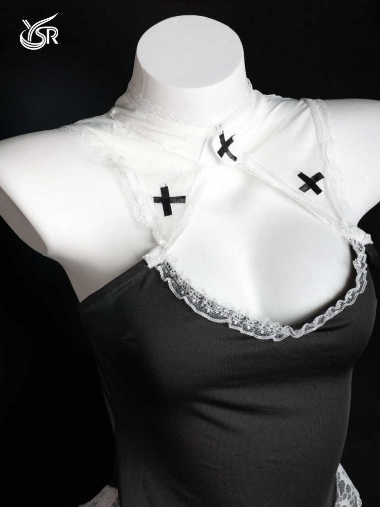 Nun costume cosplay pure desire sexy tight cross Halloween uniform pure desire high slit lace cheongsam dress