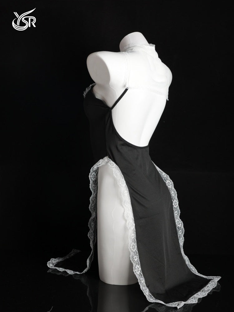 Nun costume cosplay pure desire sexy tight cross Halloween uniform pure desire high slit lace cheongsam dress