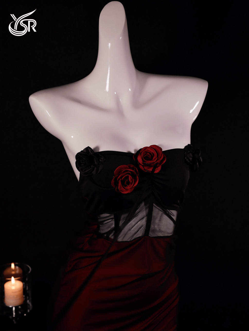 YSR Night Rose Lace Mesh Off-Shoulder Sleeveless Lace-up Sexy Fitted Nightgown Pure Desire Eroticwear