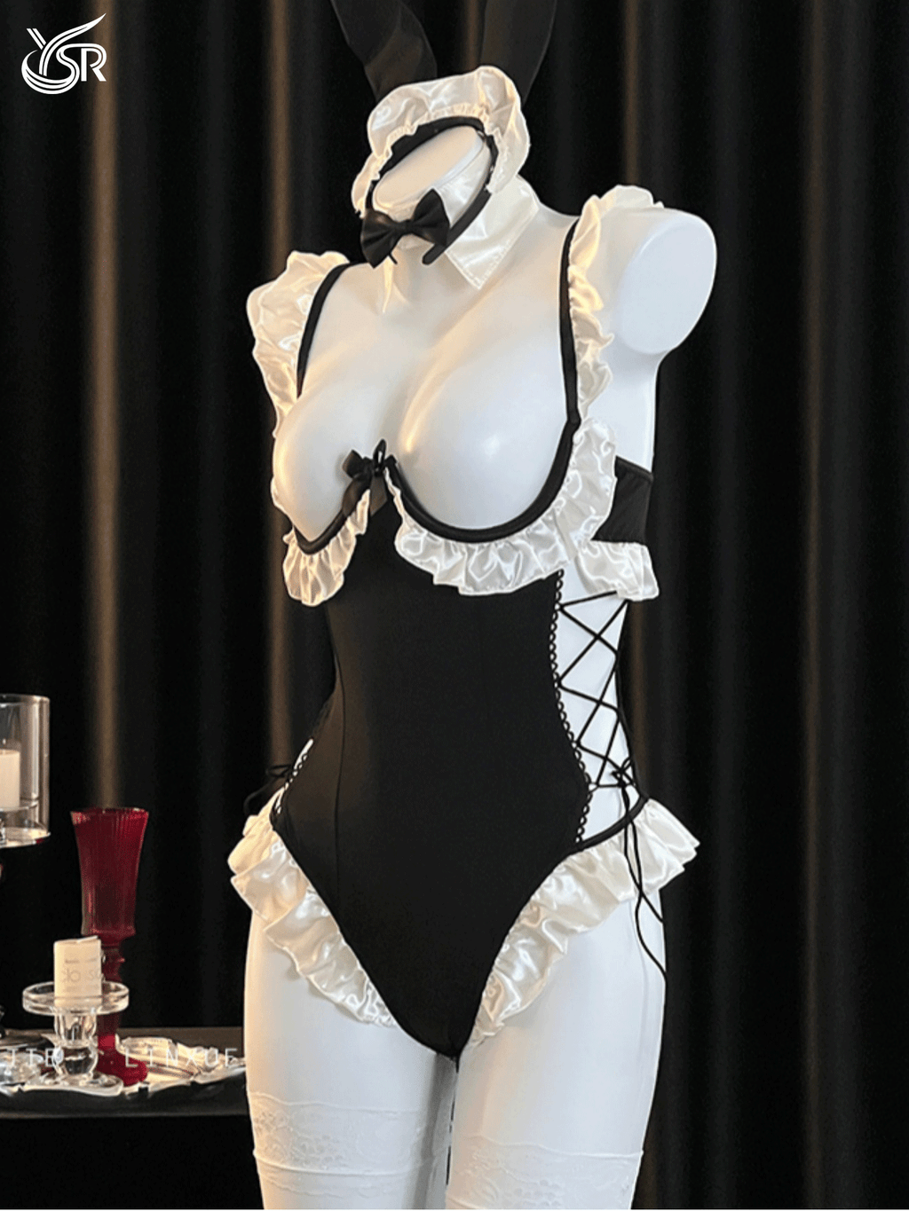 Clever little rabbit sexy temptation pure desire wind hollow chest revealing figure lace jumpsuit