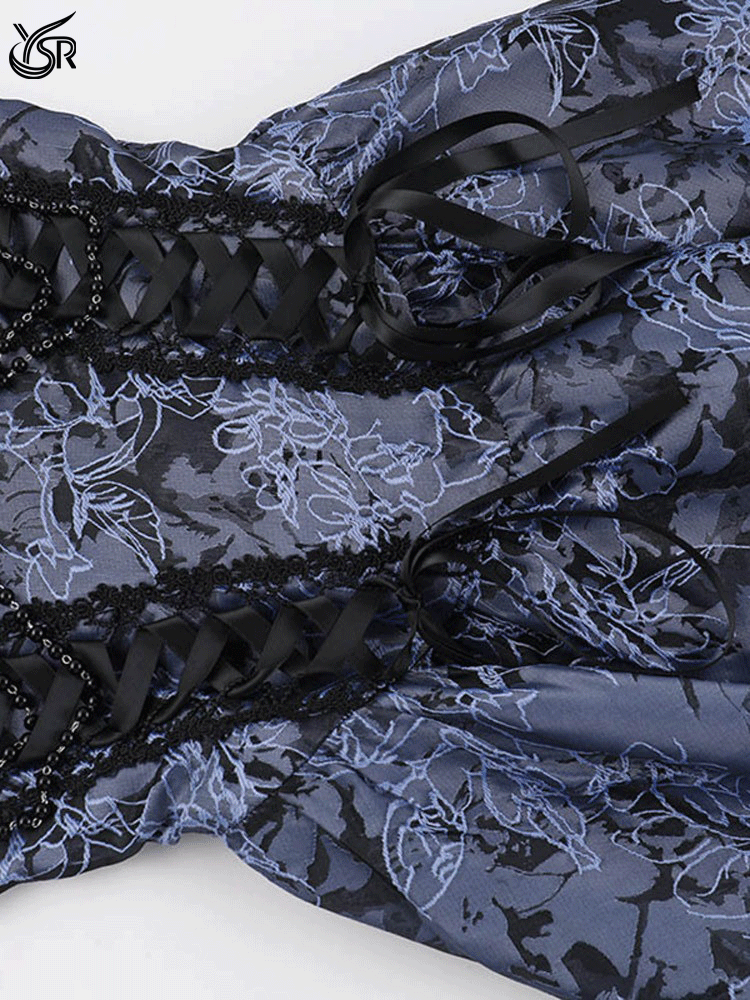 Dark retro gothic lace patchwork jacquard suspender dress