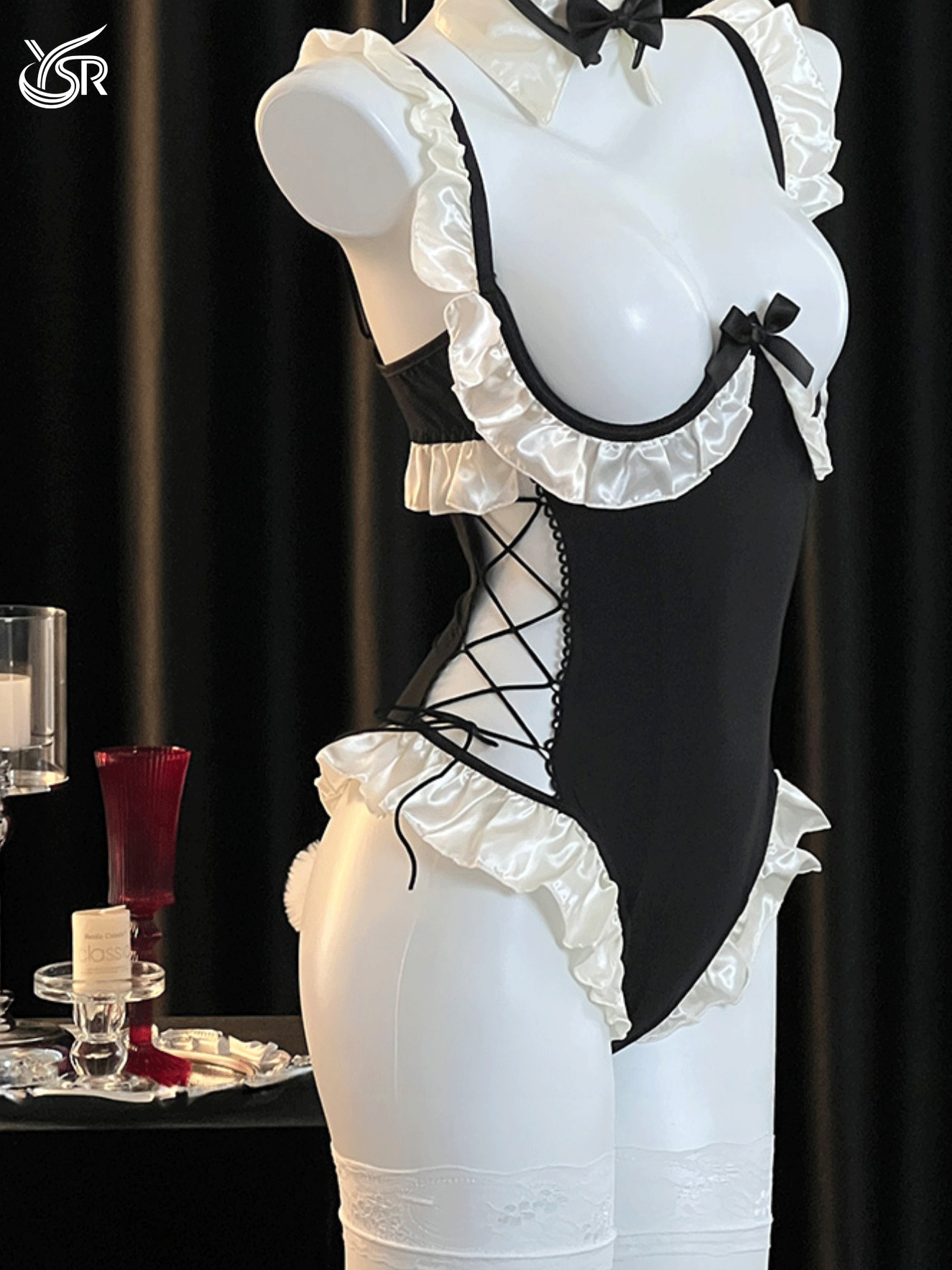 Clever little rabbit sexy temptation pure desire wind hollow chest revealing figure lace jumpsuit
