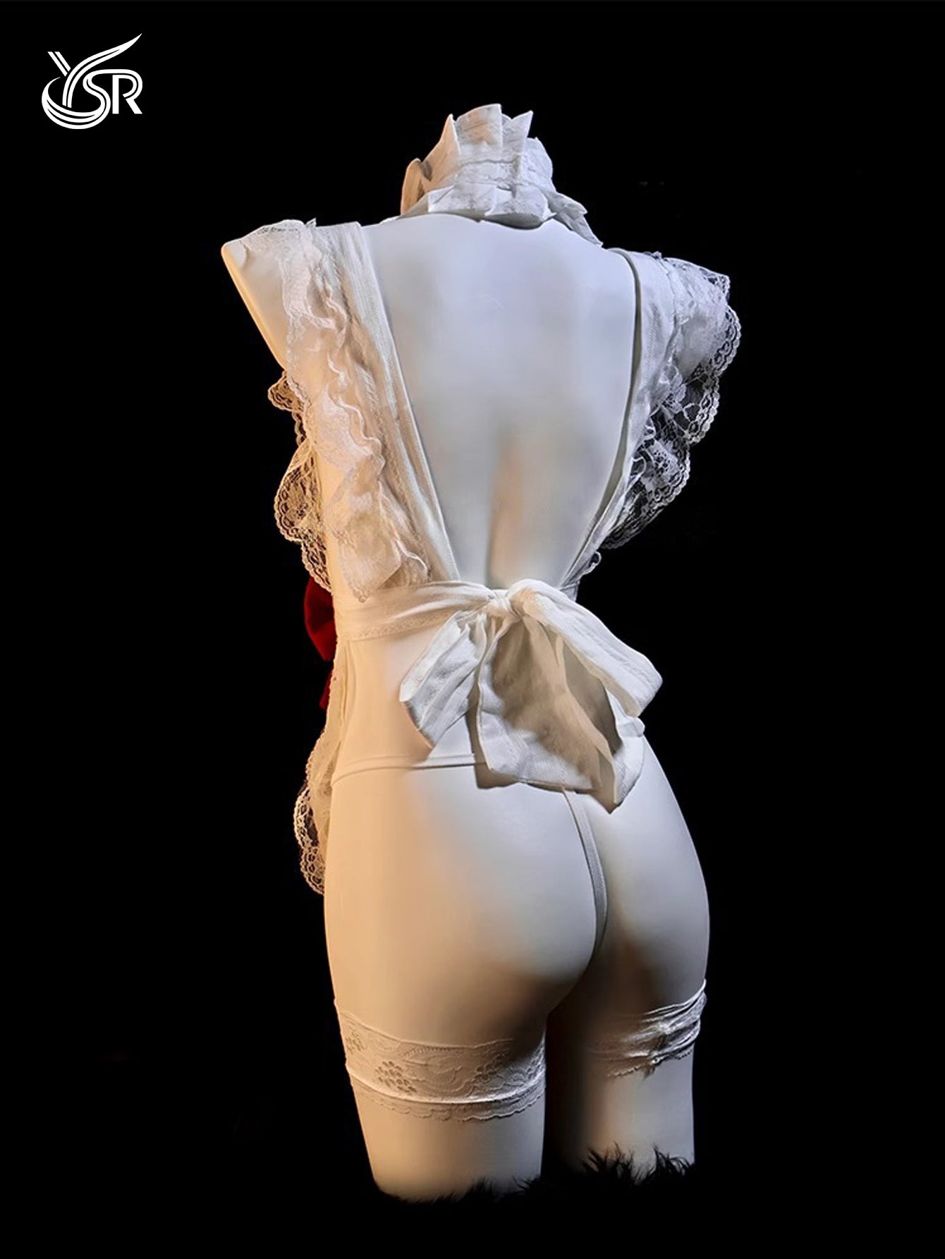 Sexy sleepwear, maid uniform, see through bow nightgown, cosplay, high-end kitchen maid lingerie