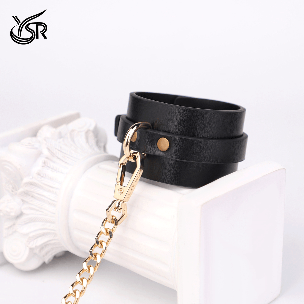 YSR Leather handcuffs magic couple prop cosplay metal chain adjustable