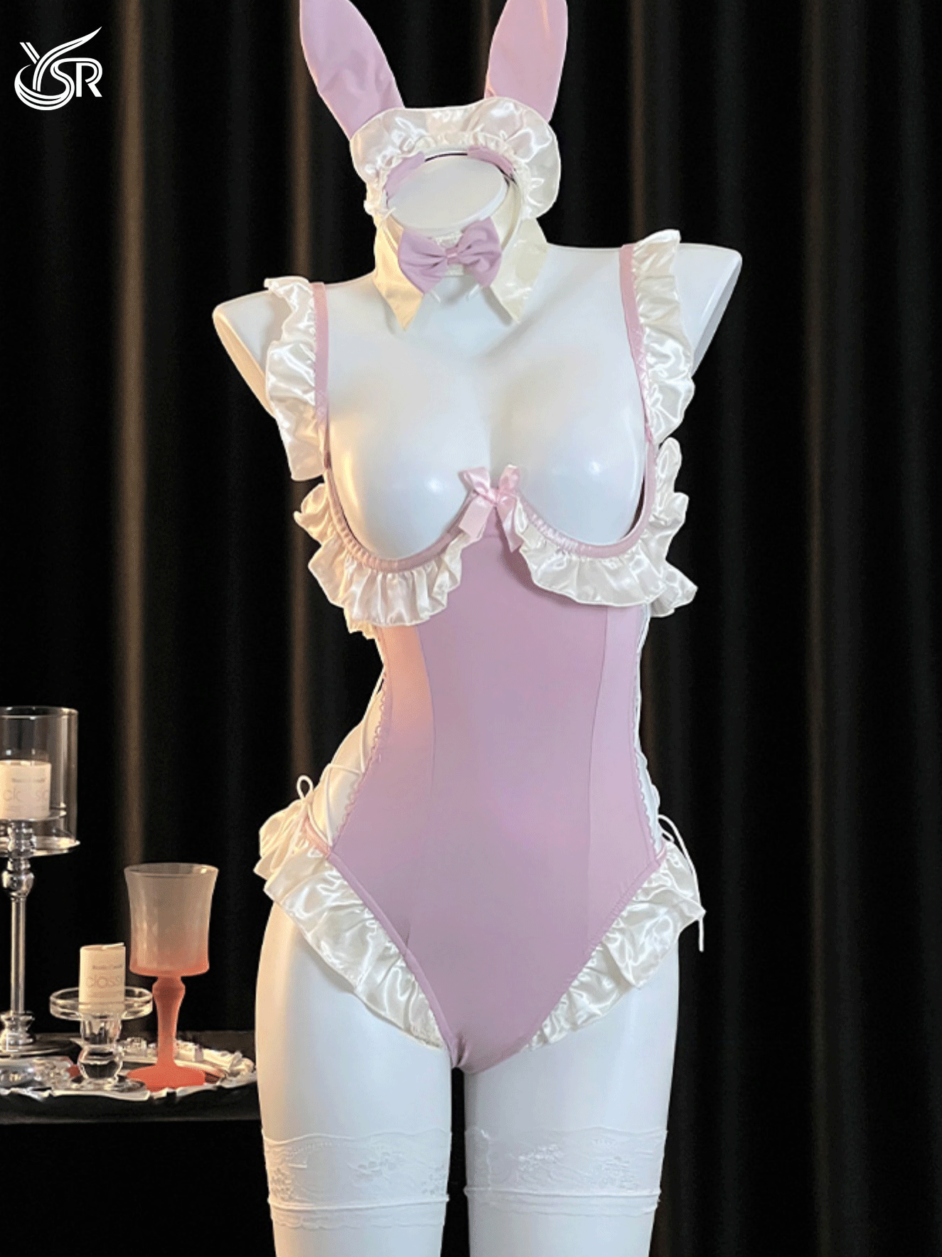 Clever little rabbit sexy temptation pure desire wind hollow chest revealing figure lace jumpsuit