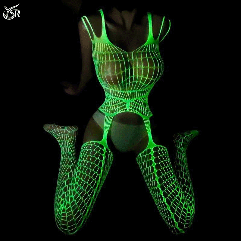 Styles Glow In The Dark Fishnet Bodysuit Women Sexy Open