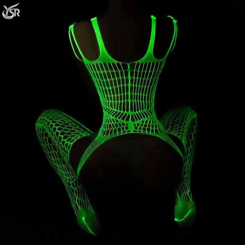 Styles Glow In The Dark Fishnet Bodysuit Women Sexy Open
