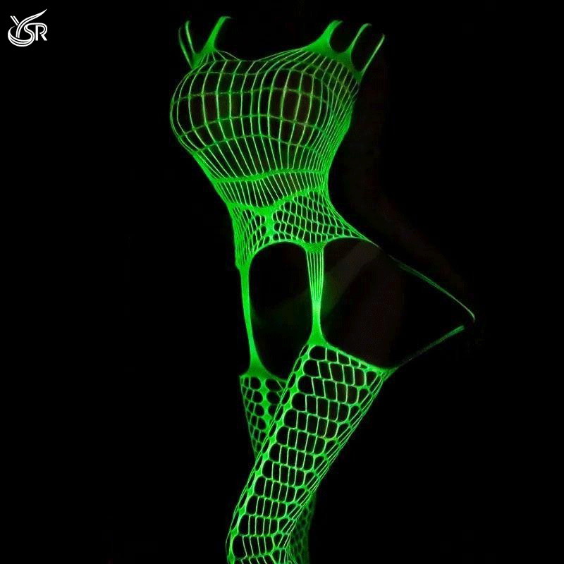 Styles Glow In The Dark Fishnet Bodysuit Women Sexy Open